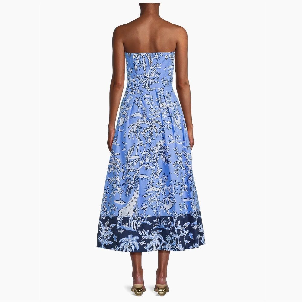 Lilly Pulitzer Kenni Midi Dress Blue Floral Floral Strapless Cotton NWT 16 - Picture 4 of 5